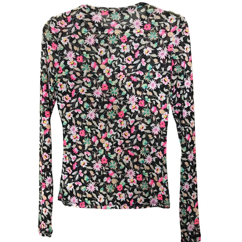 AFRM Black Floral Sheer Mesh Long Sleeve Top M - Picture 4 of 8